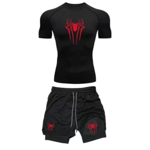 Ensemble de compression d'entraînement pour hommes, t-shirts de gymnastique College araignée Y2K, shorts de course respirants, vêtements de sport Rash Guard à séchage rapide - AliExpress
